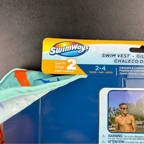 SwimWays Child Shark Print Step 2 Swim Vest Life Jacket Adjustable Ages 2-4 - Picture 6 of 14